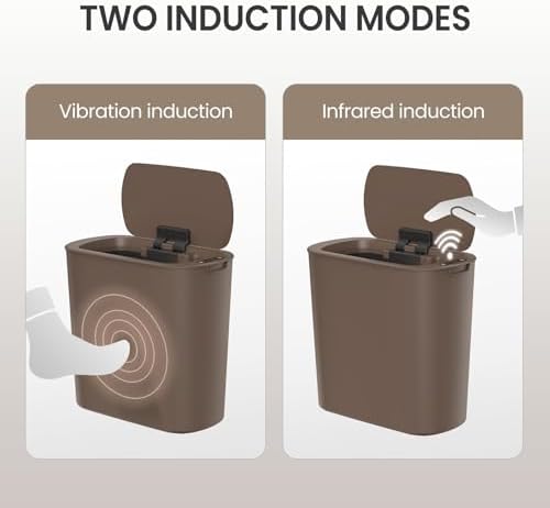 Cesun Automatic Motion Sensor Bathroom Trash Can with Lid, 2.6 Gallon Touchless Trash Bin, Smart Plastic Slim Garbage Can Small Brown Wastebasket for Toilet, Office, rv, Bedroom, Living Room - Image 5