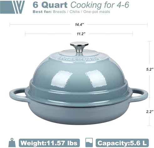 VORRINGARD Cast Iron Enameled Dutch Oven Pot with Lid for Bread Baking, Bread Oven, 6 Quart, Sea Salt - Image 2