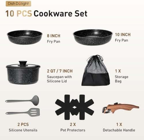 DishDelight Removable Handle Pots and Pans, 10 Piece Cookware Set Non Stick - Image 2