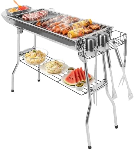Portable Charcoal Grill, Large Stainless Steel Folding Grill with Side by KOCASO