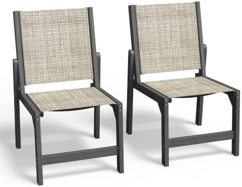 Ciokea HDPE Outdoor Dining Chair of 2, Patio Stackable Porch Chairs, Grey by CIOKEA