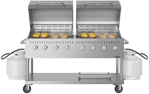 60 in. 8-Burner Commercial Outdoor Propane Gas Grill with 2 Roll Dome Covers in Stainless-Steel, ETL Listed (CGKIT6-D30D30) - Image 2