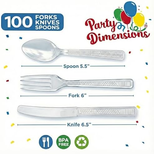 Party Dimensions 3000 Count Plastic Cutlery Combo Case, Disposable Clear Plastic Silverware Utensils Set, 1000 Forks, 1000 Spoons, 1000 Knives - Image 2