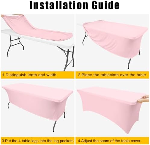 Smiry 2 Pack Spandex Table Cloth 6FT, Elastic Fitted Pink Tablecloth - Image 6