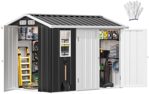 DWVO 7' x 5' Outdoor Metal Storage Shed with Windows & 3 Lockable Doors by DWVO