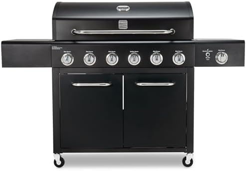 Kenmore 6-Burner Propane Gas BBQ Grill with Side Burner, 73,000 BTUs, Stainless Steel Cabinet Grill with Cast Iron Grates for Outdoor Cooking, Backyard BBQ, Patio, Large Parties (Black) by Kenmore