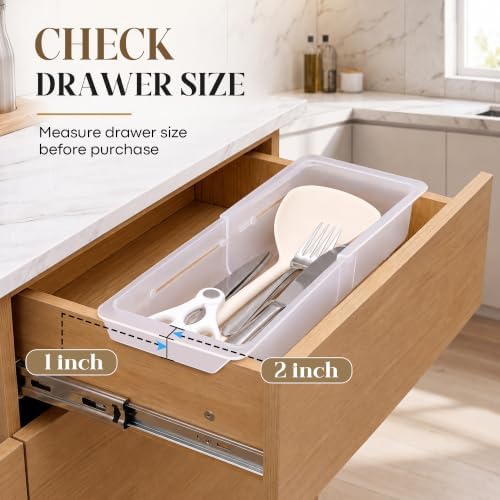 2 Pack Deep Drawer Organizer Bins, Adjustable Sliding Drawer Organizer Bin Expandable Tray for Kitchen Utensils, BBQ Tools, Towels, Durable Plastic Sliding for Easy Storage (12.4" to 18") - Image 3