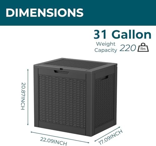 31 Gallon Waterproof Resin Deck Box, UV Resistant Outdoor Storage for Garden, Patio, Porch, Delivery（Rattan Black，31 Gallon） - Image 2