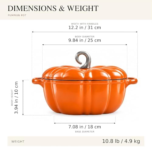 Pumpkin Cocotte, Dutch Oven Pot With Lid,Cast Iron Cooking Pot,Non Stick Pumpkin Pot,Stew Soup,Serves 3-5,Halloween Thanksgiving Decor Gift (Orange) - Image 5