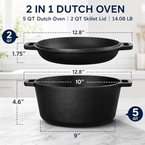TeamFar 5qt Dutch Oven, Pre-seasoned Cast Iron for Bread Baking, Black - Image 3