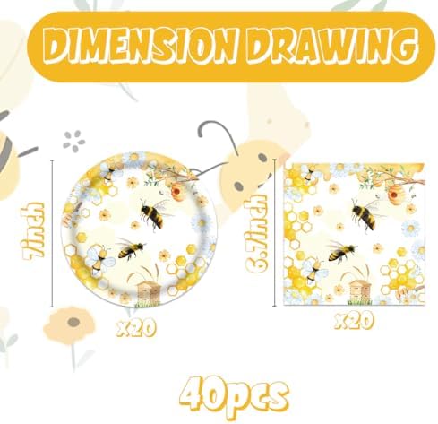 40pcs Bee Themed Birthday Party Decoration, Bumblebee and Honeycomb Plates and Napkins,Suitable for 20 Guests - Image 4