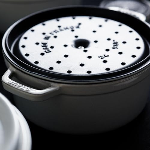Staub Cast Iron 4-qt Round Cocotte - White Truffle, Made in France - Image 5