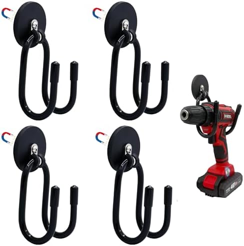 YYST Magnetic Power Drill Tool Organizer Holder,Magnetic Tool Holders,Garage Tool Storage Rack,2″ Opening Heavy Duty Large Garage Magnet Utility Hooks - No Power Drill –W Style (4) by YYST