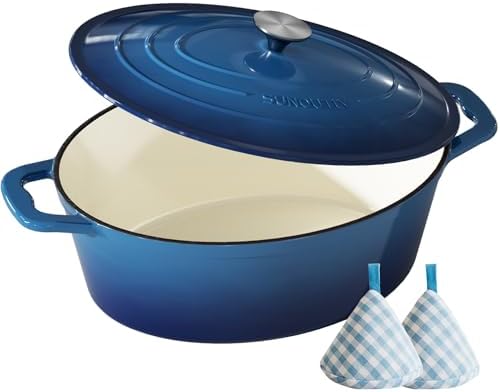 Enameled Cast Iron Dutch Oven, 9.3QT Pot with Lid, Navy Blue by SUNOUTLY