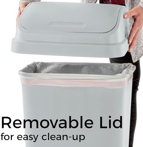 13 Gallon Kitchen Trash Can with Removable Swing Top Lid, Plastic, Rectangular, Gray, Wastebasket for Kitchen, Bathroom, Garage, Office - Image 4