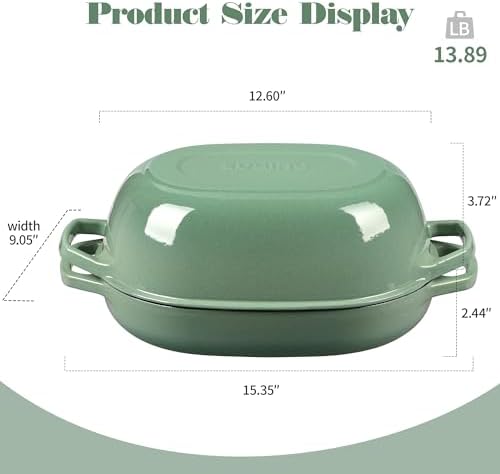EDGING CASTING Enameled Cast Iron Oval Dutch Oven Pot with Lid, Dutch Oven for Sourdough Bread Baking, Bread Oven, Bread Dutch Oven, Oval Bread Pan, 7qt, Sage Green - Image 2