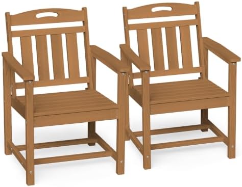 Ciokea HDPE Outdoor Patio Dining Chairs Set of 2, All-Weather, Teak by CIOKEA