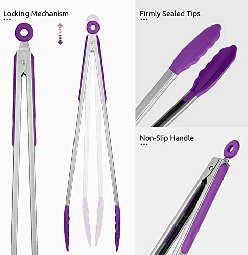 U-Taste Kitchen Tong for Cooking, 600ºF Heat-Resistant Silicon, 16in/Purple - Image 6