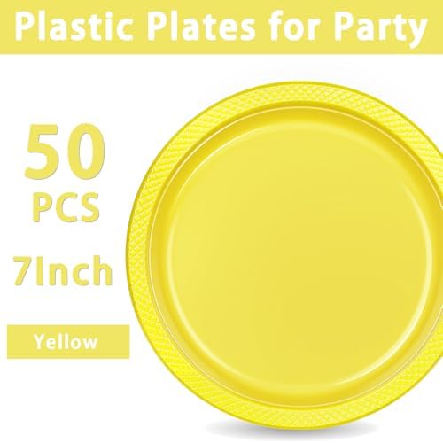 WELLIFE 7 Inch Yellow Plastic Plates 50 Count - Image 3