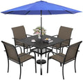 Incbruce 6 Pieces Patio Dining Set with Dark Blue Umbrella, Outdoor Dining Set of 4 Textilene Chairs and Square Table with Umbrella Hole for Backyard, Garden, and Poolside (Brown) by Incbruce