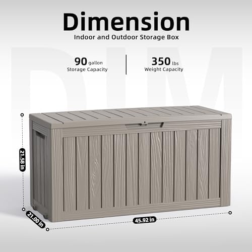 DRATO 90 Gallon Deck Boxes Outdoor Waterproof, Resin Large Lockable Storage Box with Lid, Outdoor Storage Bench Patio Cushions Furniture, Garden Tools, Pool Accessories (Grey, 90 Gallon) - Image 2