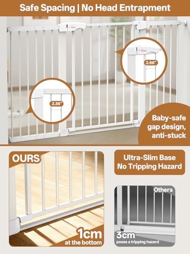 Baby Gate for Indoor Stairs & Doorways: Wide Expandable 27.9-42.1" Metal Safety Gate - Toddler Pets 30" Tall Dog Gate with Easy Install Pressure Mount Dual Lock & 2-Way Swing, White. - Image 3