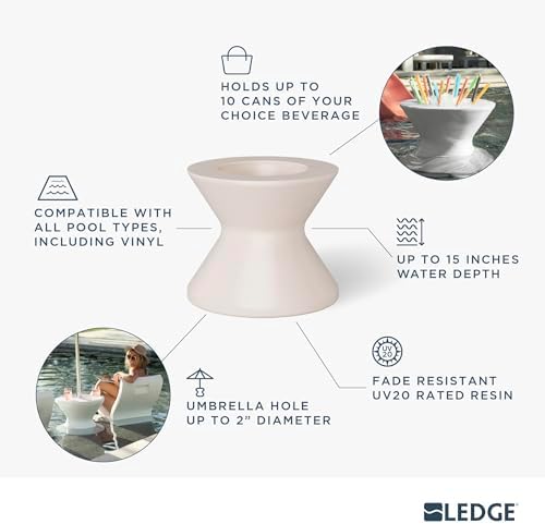 Ledge Lounger - Signature Tall Ice Bin Side Table with Umbrella Hole - Table Only, No Lid - All Weather, Outdoor Ice Chest Cooler Side Table - Water Depths 0-15” - for Pool, Sundeck, Patio - Image 5