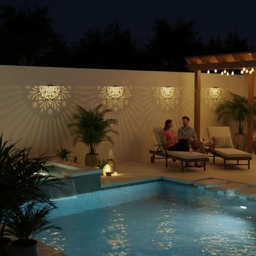 4 Pack Solar Fence Lights Outdoor Wall Lights Plastic Solar Powered Deck Step Stair Lights Mandala Theme Waterproof Fence Solar Light for Garden Post Patio Yard Decor, Gardening Gifts for Women Mom - Image 3