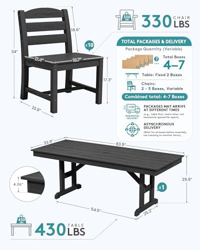 SERWALL 9Pcs 84" HDPE Outdoor Dining Set for 8 with Armless Chairs,Black - Image 2