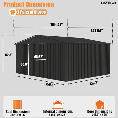 14x12 FT Outdoor Storage Shed, Metal Garden Shed with Lockable Door & Sloped Roof, Large Waterproof Utility Tool Shed for Backyard, Garden, Patio, Lawn, Black - Image 2