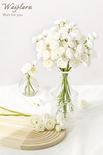 Waipfaru Ranunculus Artificial Flowers, 36Pcs 14In Fake Peonies Artificial Flowers, White Faux Flower for Vase Silk Flower Real Touch Faux Peony Bulk for DIY Wedding Bouquet Home Bridal Shower Decor - Image 3