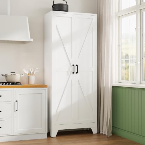 Letaya 75" H Metal Storage Cabinet with 2 Doors and 4 Shelves,Tall Kitchen Pantry Cabinets,Farmhouse Utility Pantry Organizers for Cupboard/Dining/Bathroom/Home Office/Garage,White - Image 2