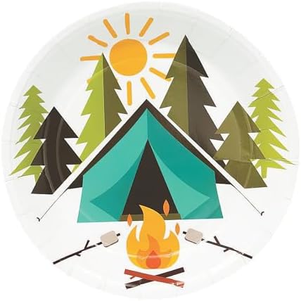 Fun Express Camp Party Tent & Campfire Paper Dessert Plates - Disposable Tableware Dessert Plates for Birthday Wedding, Graduation - Perfect for Treats and Festivities Party Supplies - 8 Pieces - Image 2