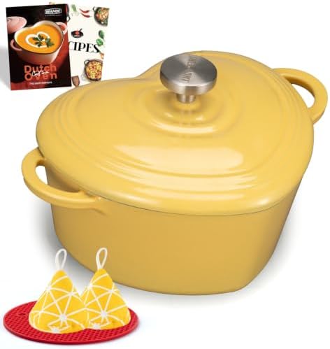 Overmont Enameled Cast Iron Dutch Oven - 2QT Heart-Shaped Mini Pot with Lid by Overmont