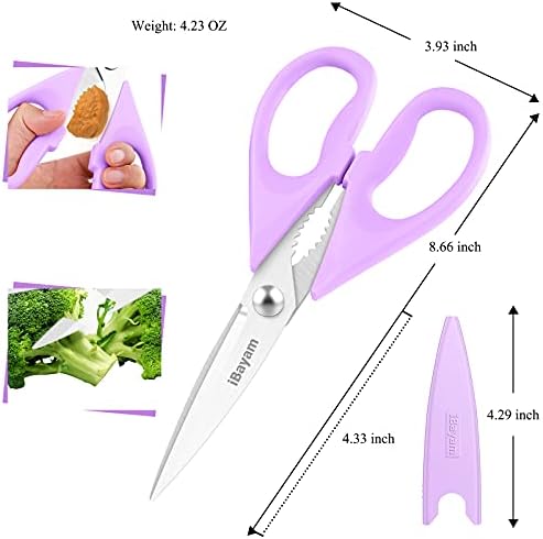 iBayam Pastel Kitchen Scissors All Purpose Heavy Duty & Cover, Pink/Purple - Image 3