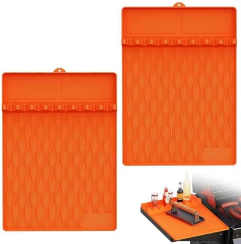 2-Pack Silicone Griddle Mat for Blackstone – Heat-Resistant Utensil Holder with Drip Tray, Non-Slip BBQ Tool Organizer for Grill, Kitchen Countertop & Outdoor Cooking Accessories(Orange) by YOUCHNEGZHIFAN