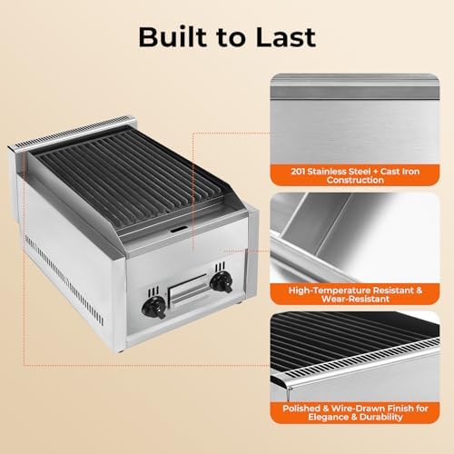 21" Gas Grill, 60TU/hr Commercial Countertop Gas Grill 2 Burner Gas Propane Flattop BBQ Stove Natural/Propane gas Radiant Char Broiler Grill with Adjustable Temperature for Garden Patio - Image 3