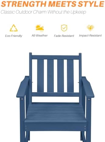 HDPE Outdoor Dining Set of 6, Patio Dining Table Set with 4 Chairs and 1 Bench, 6 Pieces HDPE Dining Set with Umbrella Hole, Outdoor Furniture Sets for Deck, Poolside, Garden, Navy - Image 6