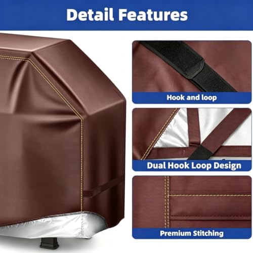BBQ Gas Grill Cover for Outdoor, Anti-UV, Rip-Proof, 600D Oxford Fade Resistant Material, Barbecue Cover with Hook and Loop Straps & Adjustable Hem Drawstring (Reddish Brown, 72”x26”x51”) - Image 4
