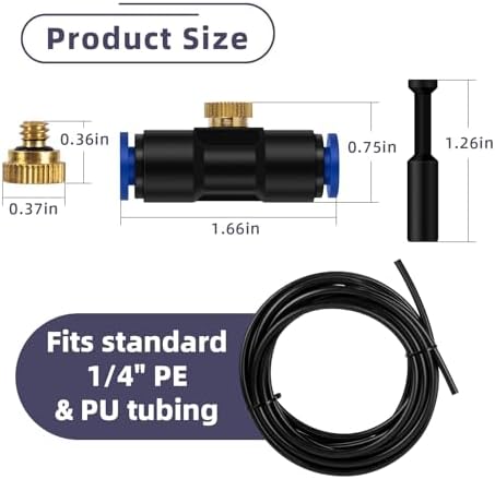 Brass Misting Nozzle Kit, 12 Mister Nozzles + 8 Tee Connectors + 2 End Plugs for Outdoor Cooling Misting System - Image 2
