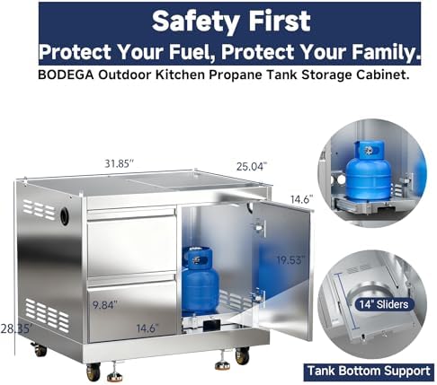 BODEGA Stainless Steel Outdoor Drawer Cabinets for 30 Inch Outdoor Kitchen Propane Gas Grill with 2 Drawers and Propane Tank Storage, Commercial Sinks Cabinet and outdoor refrigerator cabinet Combo. - Image 4