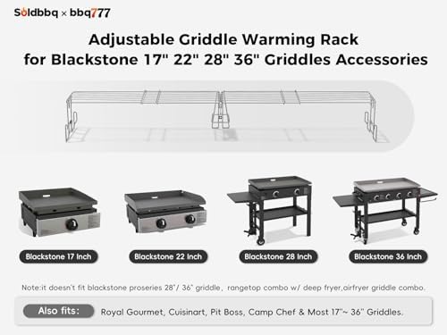 Universal Griddle Warming Rack Adjustable for Blackstone 17" 22" 28" 36" Griddles Accessories, for Royal Gourmet, Cuisinart, Pit Boss, Camp Chef & Most 17''~ 36'' Griddles, Stainless Steel BBQ Rack - Image 3