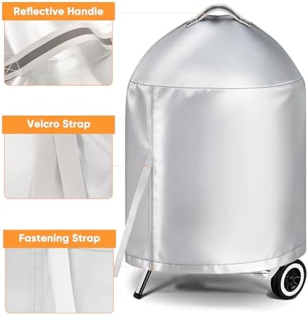 iCOVER Grill Cover for Weber 22 Inch Charcoal Kettle- Heavy Duty Waterproof BBQ Cover for Weber Char-Broil 22 Inch Charcoal Kettle Grills, Silver - Image 4