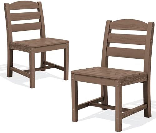 SERWALL Patio HDPE Armless Dining Chairs Set of 2, Brown by SERWALL