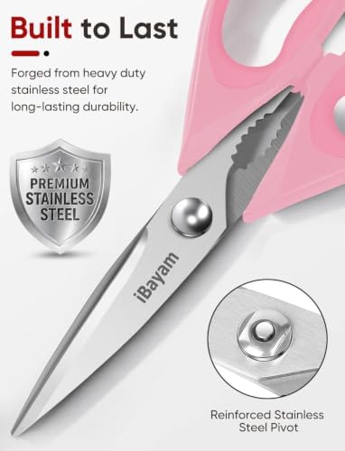 iBayam 8.7" Cute Kitchen Scissors All Purpose, Pastel Pink Purple Teal - Image 3