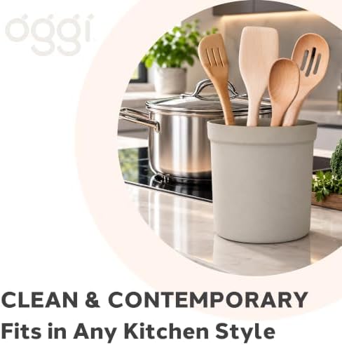 Oggi Silicone Utensil Holder for Kitchen Countertop, 6" x 6" Large Utensil Crock with Reinforced Rim, Food-Grade Unbreakable Silicone Kitchen Tool Holder & Countertop Organizer, Taupe - Image 4