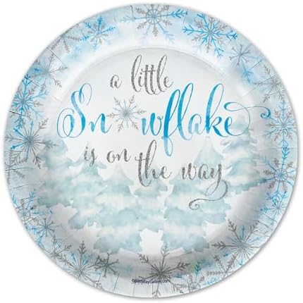 Birthday Galore A Little Snowflake is On The Way Boy's Baby Shower - 32 Piece Disposable Party Supplies - Winter Baby Shower Decorations - Round Party Plates - Large 9" Paper Plates In Bulk - Image 3