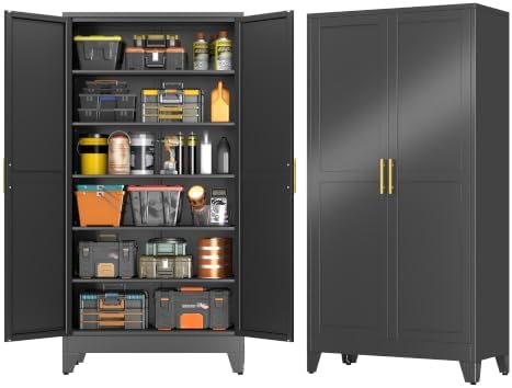 GAIOUS 79'' Tall Metal Garage Storage Cabinet, Home Office Cabinet Black by GAIOUS