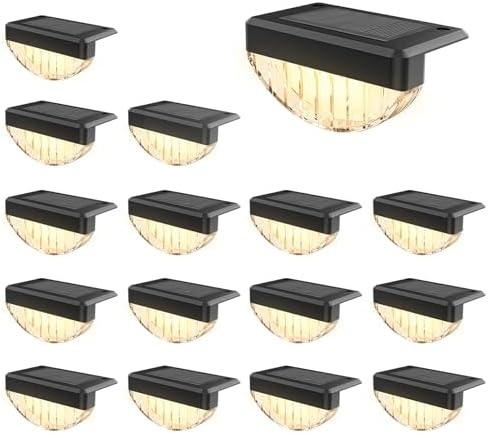 VOLISUN 16 Pack Solar Deck Lights Outdoor, Warm White LED Solar Step Lights for Outside, Waterproof Fence Light for Patio, Deck, Stairs, Yard, Pool and Porch (Black) by VOLISUN