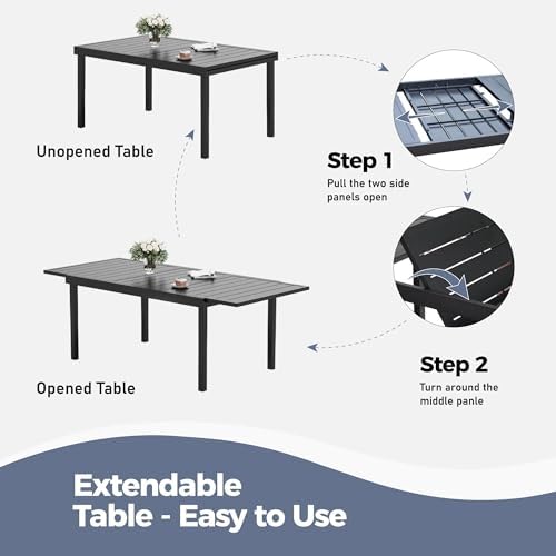 SUNSHINE VALLEY 9pc Patio Dining Set, Extendable Metal Table & 8 Chairs - Image 5